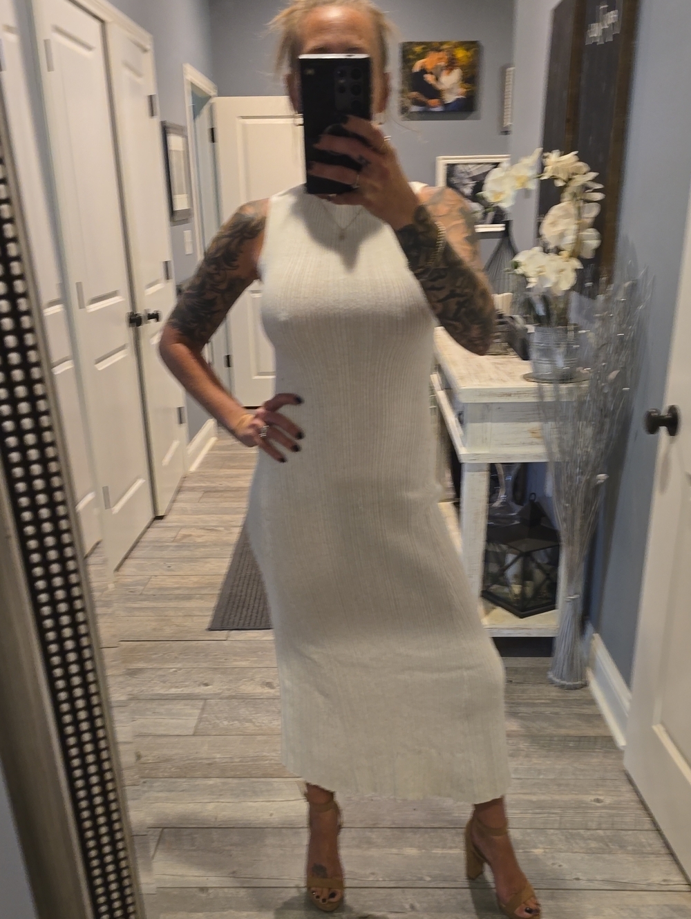 a new day Cream Ribbed Sleeveless Maxi Dress
